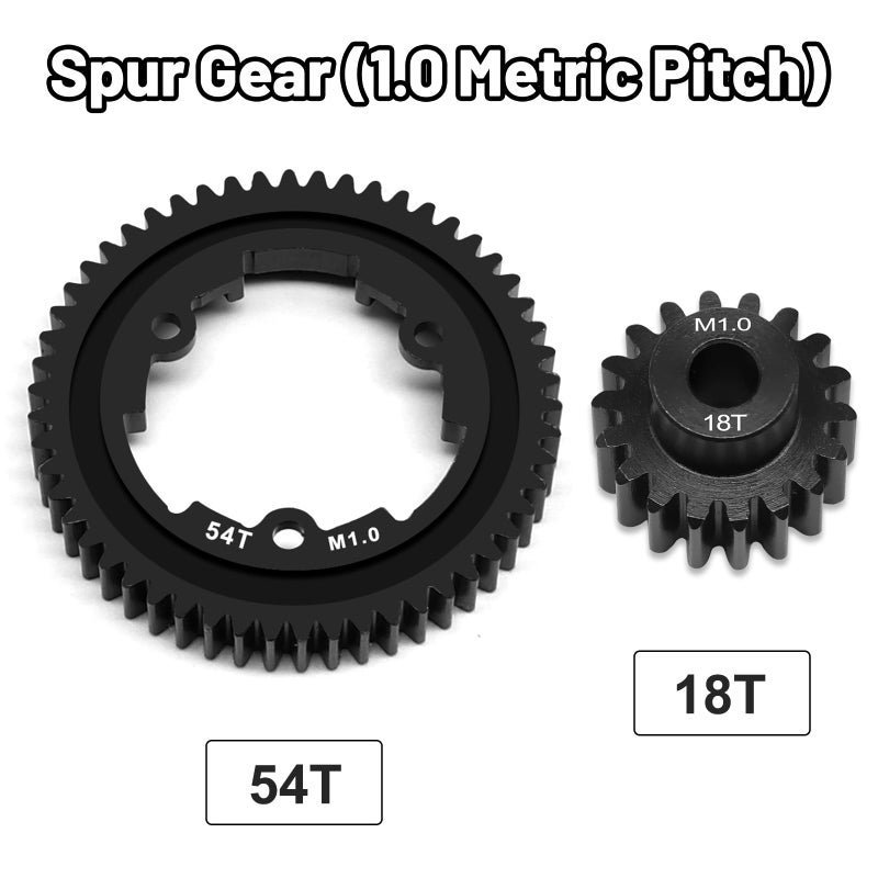 OGUNKE OGRC 54T 1 Mod Hardened Steel Spur Gear with 18T Motor Pinion Gear for Traxxas 1/5 X-Maxx 1/7 XO-1 1/10 Maxx/E-Revo 2.0 VXL Replace Stock Part #6449 - Image 2